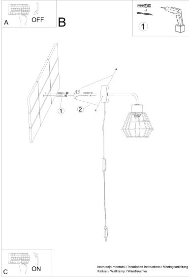 Sollux SL.1164 - Nástenná lampa SUBA 1xE27/15W/230V čierna