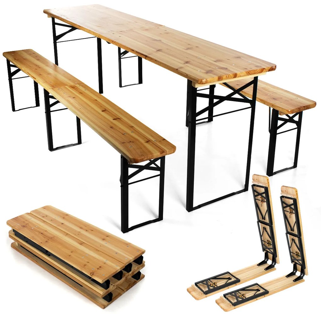 Skladacia drevená pivná súprava BestBerg BBBS-64 / 217 x 48 x 75 cm