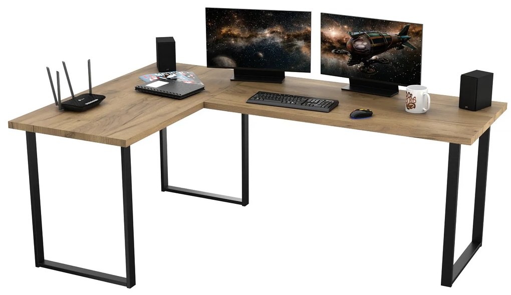 Rohový pc stôl Vintid (dub craft + čierna). Akcia -19%. Vlastná spoľahlivá doprava až k Vám domov. 1054977