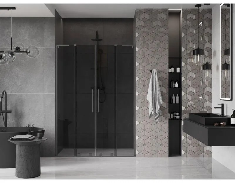 Mexen Velar L Duo, posuvné sprchové dvere do otvoru 140 cm, 8mm šedé sklo, brúsený grafit, 871-140-003-42-95