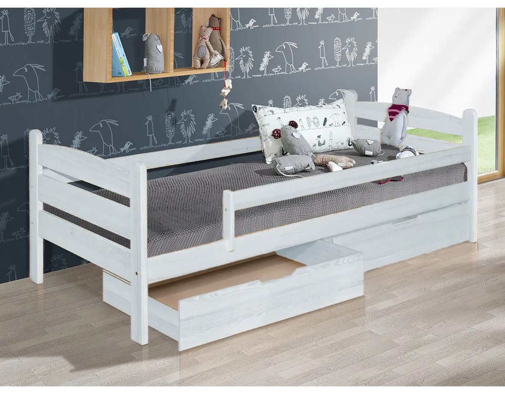 Detská posteľ z MASÍVU borovice 200x90cm SO ŠUPLIKMI - MARY - prírodná borovica