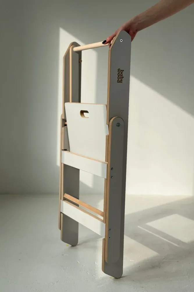 Učiaca montessori detská veža skladacia šedá