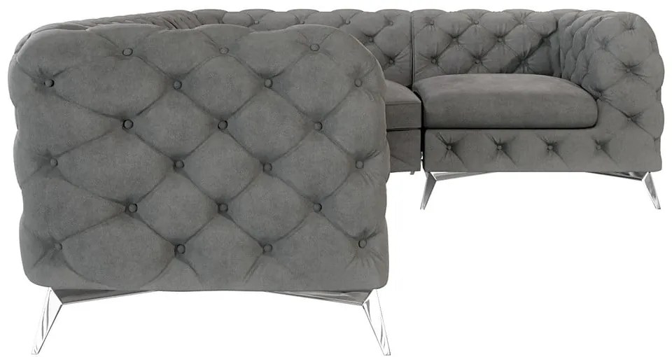 Sivá zamatová rohová pohovka (pravý roh/do L) Chelsea – Ropez