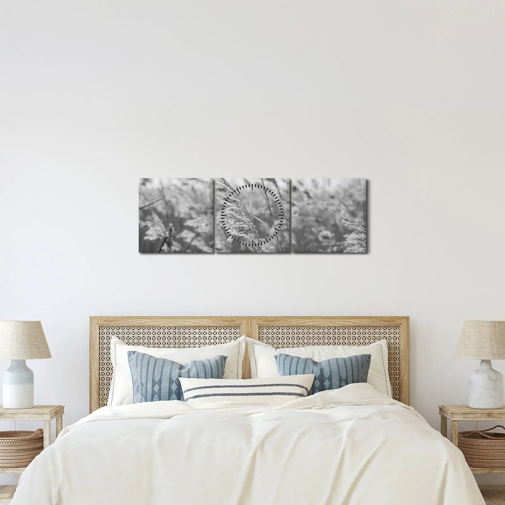 Obraz - Tráva vo vetre (s hodinami) (90x30 cm)