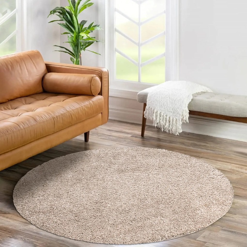 Dekorstudio Shaggy okrúhly koberec CITY 500 svetlo hnedý Priemer koberca: 80cm