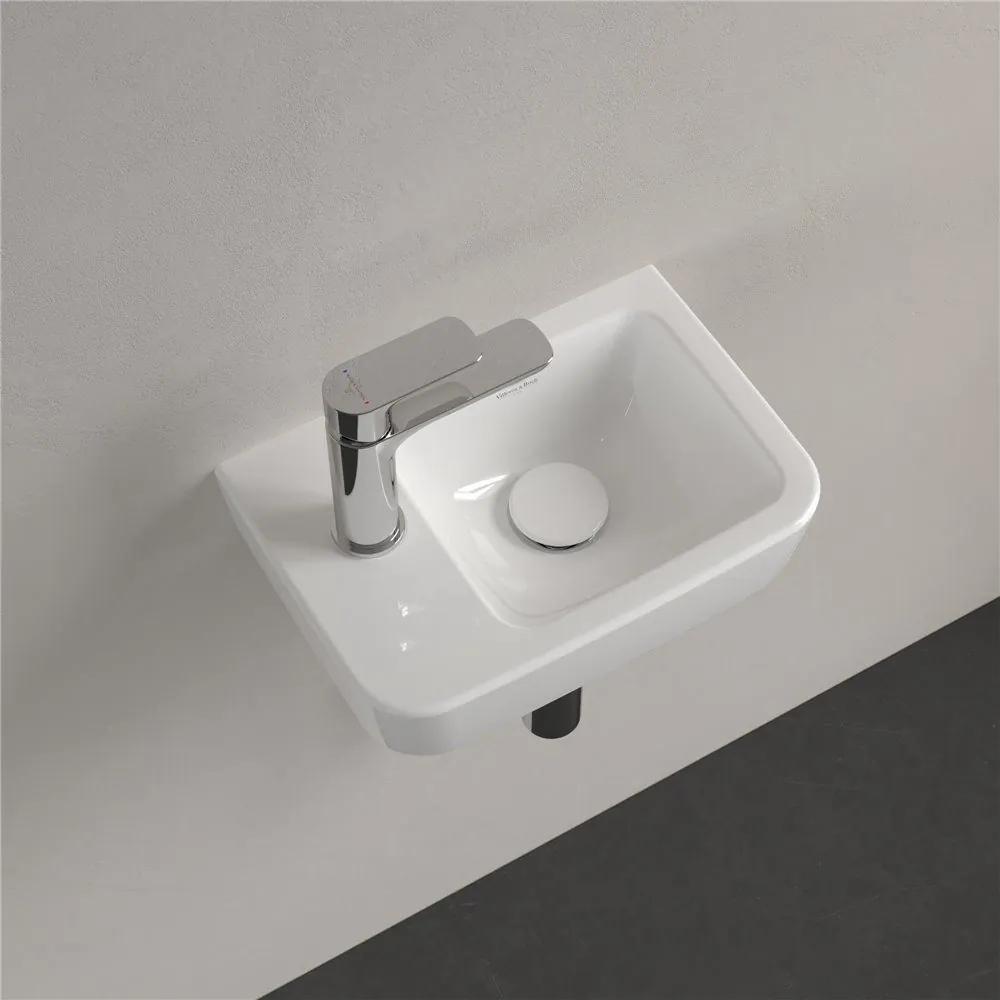 VILLEROY &amp; BOCH O.novo Compact závesné umývadielko s otvorom vľavo, bez prepadu, 360 x 250 mm, biela alpská, s povrchom CeramicPlus, 434237R1
