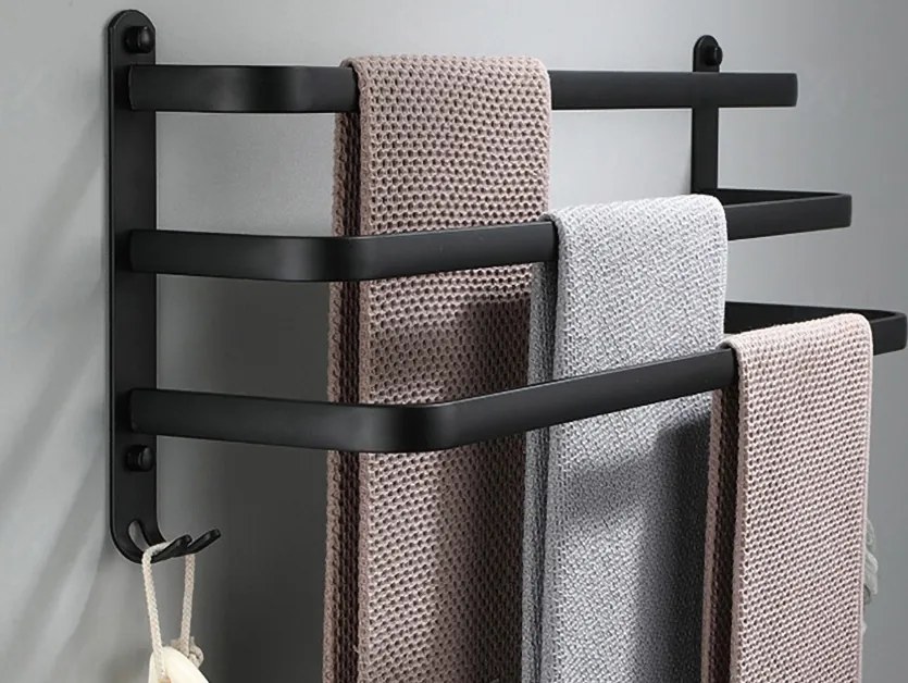 Nástenný vešiak na uteráky ATHOS 50 cm - čierny