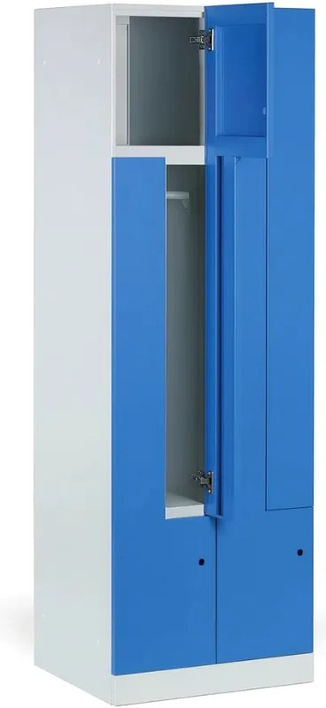Kovová šatníková skrinka Z, 4 oddiely, 1850 x 600 x 500 mm, demont, zámok s čítačkou RFID kariet, béžové dvere