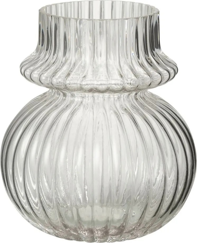 Transparentná sklenená váza s rebrovaním Kanno - Ø 15*17 cm
