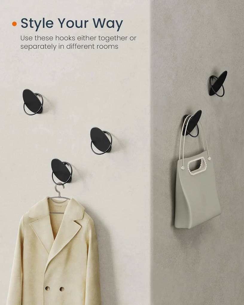 Háčiky na kabáty 4 kusy, Nástenné háčiky, čierne