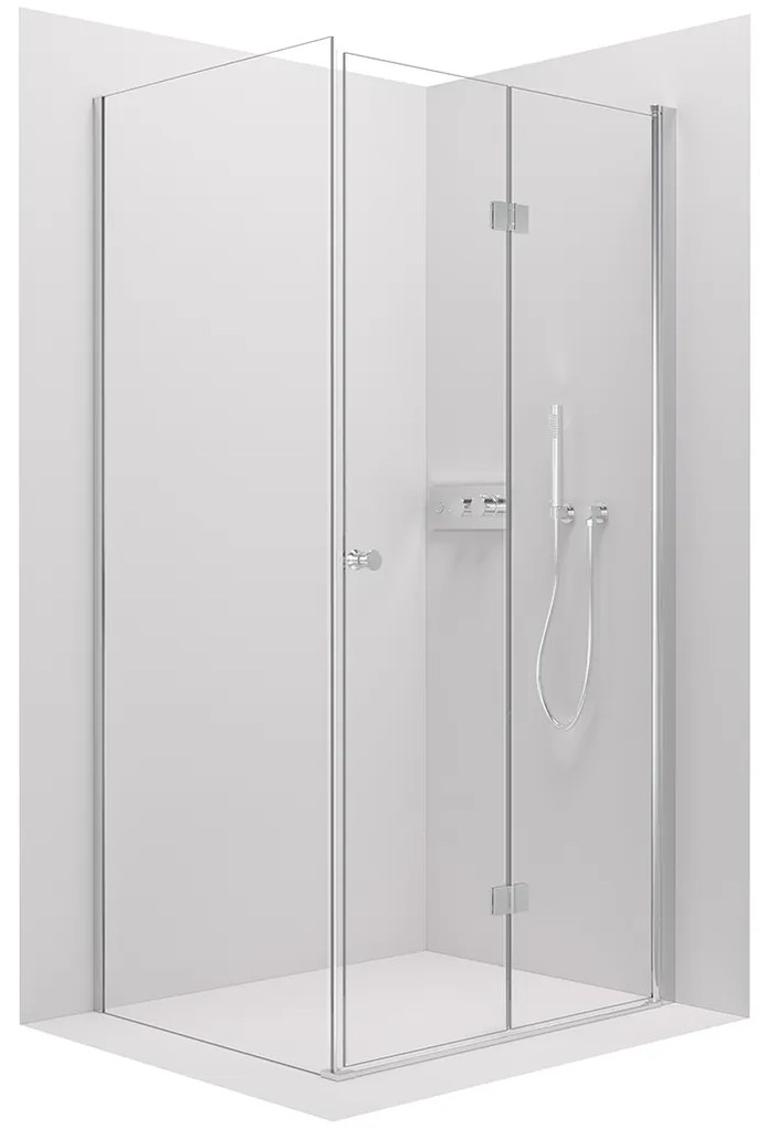 Cerano Volpe, sprchovací kút so skladacími dverami 90(dvere) x 80(stena), 6mm číre sklo, chrómový profil, CER-CER-427204