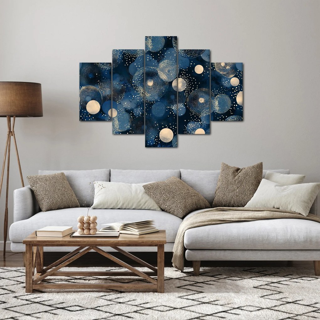 Obraz - Modro-zlaté krúžky (150x105 cm)