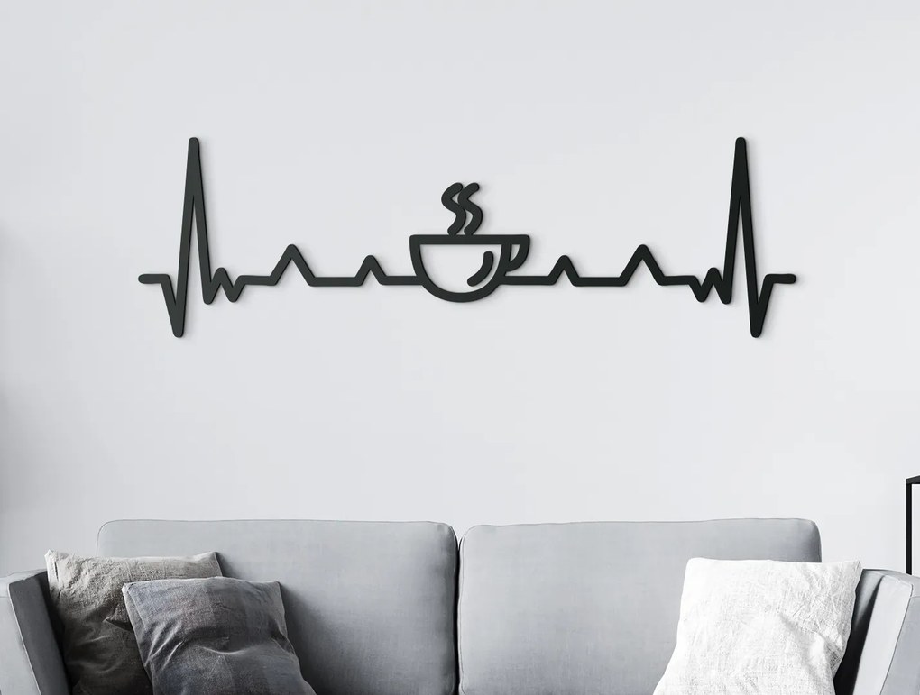 drevko Drevená dekorácia Káva s EKG Rozmer obrazu: 13,5 x 44,5 cm, Farba dekorácie: Čierna