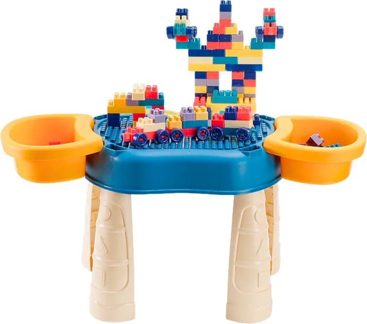 LEAN Toys Multifunkčný stôl 4v1 Bloky Rybárska kresba Modrá