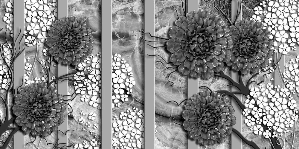Obraz abstraktné kvety na mramorovom pozadí v čiernobielom prevedení Varianta: 100x50