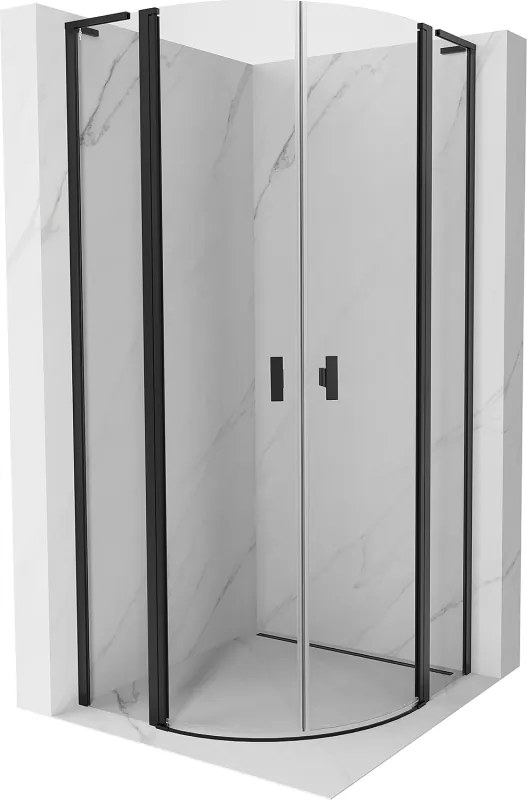 Mexen Mist L, štvrťkruhový sprchový kút s 2-krídlovými dverami, 80 x 80 cm, 8mm číre sklo, čierny profil, 8A32L-080-080-70-00