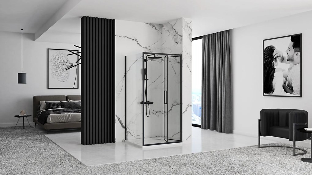 Štvorcový sprchovací kút REA RAPID FOLD 90x90 cm, čierny/transparent - bez vaničky