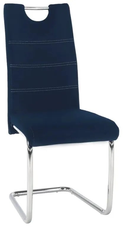 Moderná jedálenská stolička modrá, svetlé šitie