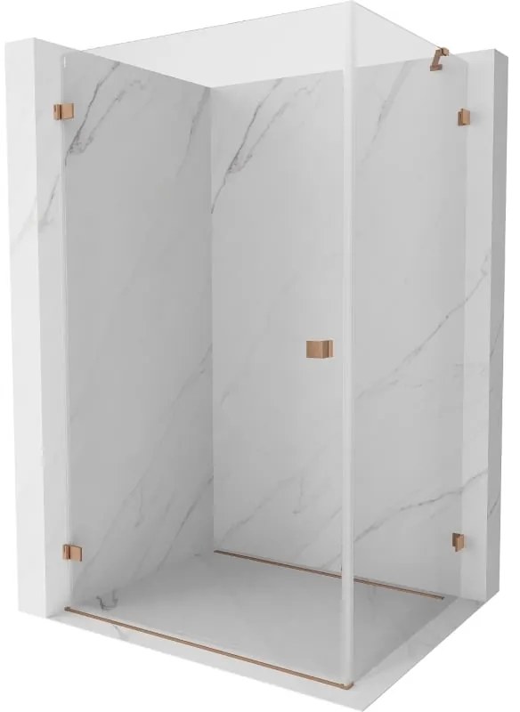 Mexen Lunar-B, výklopný sprchový kút ľavý 90 x 70 cm, 8mm číre sklo, profil medená matná, 832-090-070-65-00-L