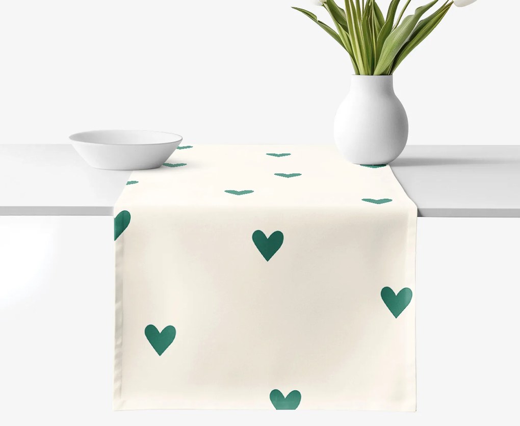 Goldea behúň na stôl 100% bavlnené plátno - srdiečka na slonovej kosti 50x160 cm