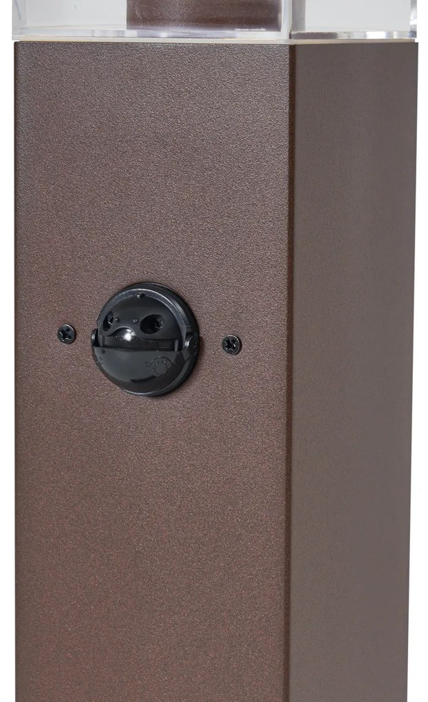 Vonkajšia lampa hrdzavo hnedá s čírym sklom 45 cm IP44 so zásuvkou a snímačom pohybu - Malios