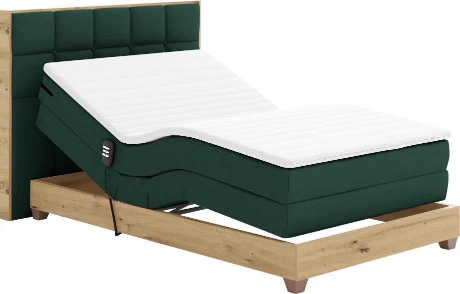 Elektrická polohovacia posteľ, boxspring, zelená/dub artisan, 120x200, TIANA