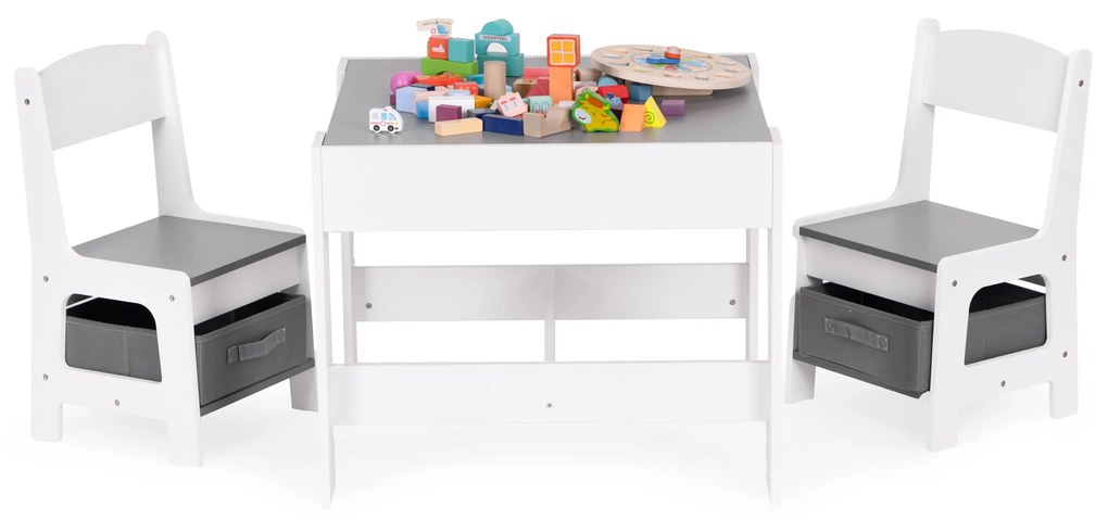 EcoToys Detská zostava nábytku, stôl + 2 stoličky, tabuľa - biela ECOTOYS
