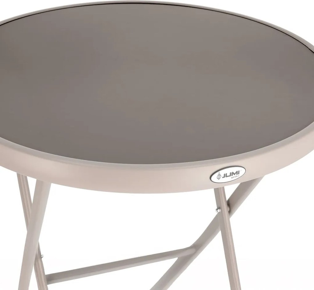 Dekorstudio Záhradný skladací stolík s tvrdeným sklom 60cm – béžový