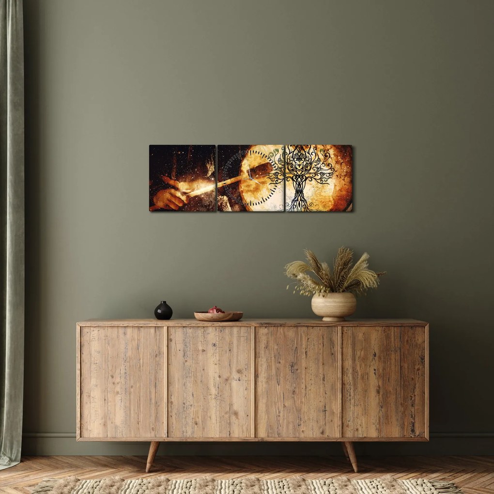 Obraz - Tajomný strom života (s hodinami) (90x30 cm)