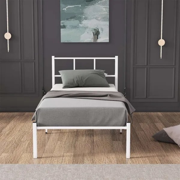 Kovová jednolôžková posteľ ROVAN 90x200 cm biela nosnosť 120 kg