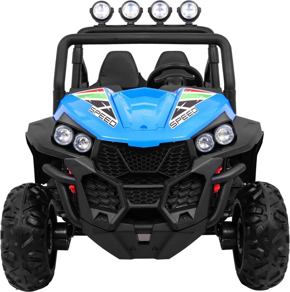 Ramiz Terénna bugina Strong pre deti modrá + pohon 4x4 + diaľkové ovládanie + nosič batožiny + rádio MP3 + LED