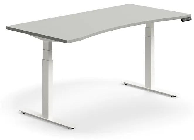 Výškovo nastaviteľný stôl QBUS, s výrezom, 1600x800 mm, biely rám, svetlošedá