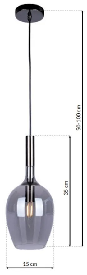 Závesné svietidlo Lugano, 1x grafitové sklenené tienidlo, b