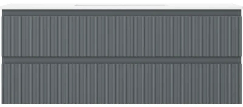 Mexen Rivel, kúpeľňová skrinka 120 cm s umývadlom Otis, 2 zásuvky, drážkovaná, grafitová matná/biela matná, 91A20-12047-2-BFF66-W18M