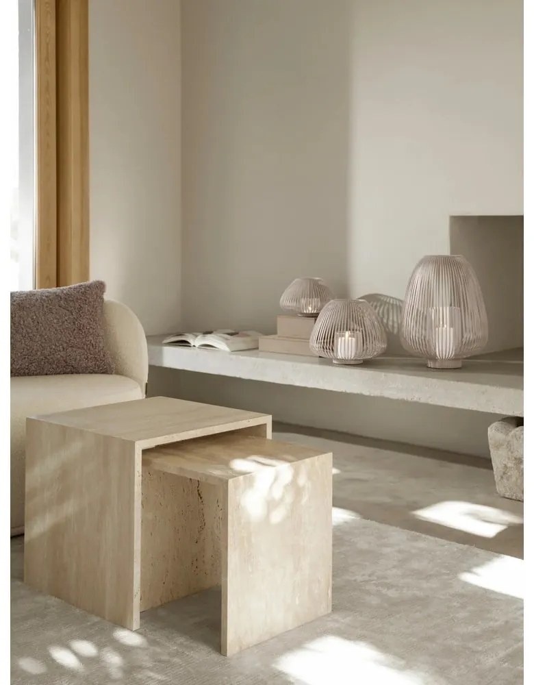 Béžové úložné boxy v súprave 2 ks s vekom z umelej kože 40x30x11 cm Sahla – Blomus