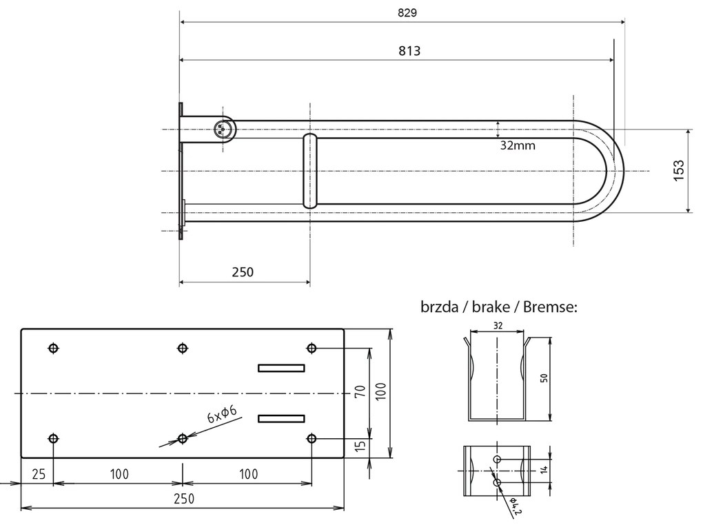 Sapho Sapho, Madlo sklopné 813mm, biela, XH518W