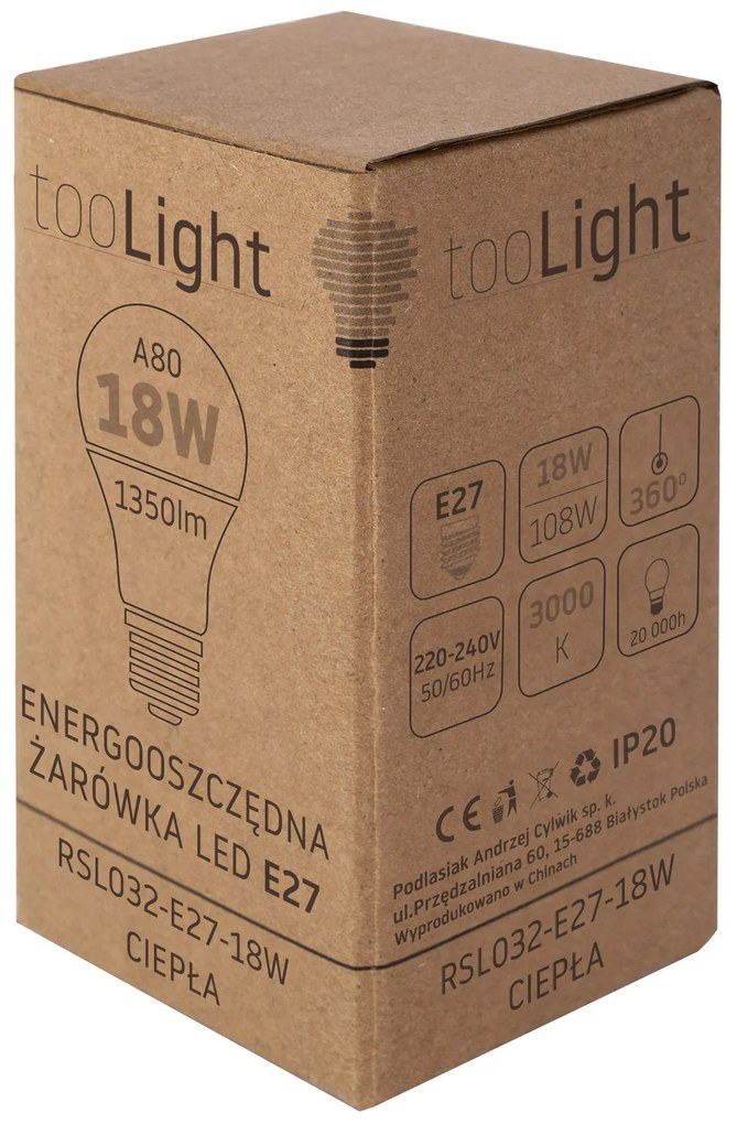 Toolight Toolight, LED žiarovka E27, 18W, 1350lm, 3000K teplá, RSL032, OSW-20017