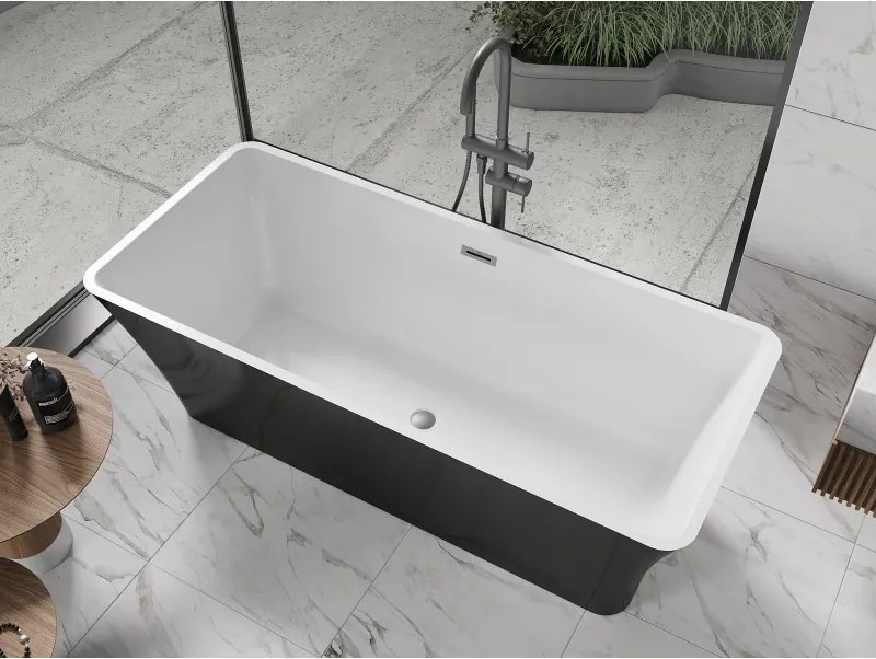 Mexen Tonia, voľne stojaca vaňa 170 x 75 cm, biela-čierna, brúsený grafit prepad, 52171707575-95