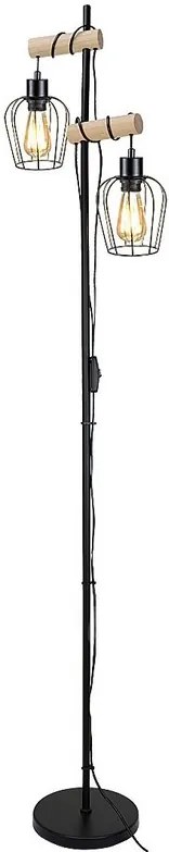 Rabalux Stojacie svietidlo FABIANO 2x40W | E27 - čierna, svetlé drevo