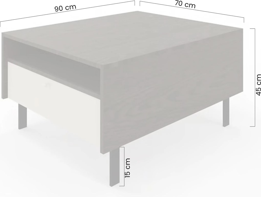 Kávový stolík Sumira 90 cm so zásuvkami - kasmír / baltický dub storm / drevený podstavec