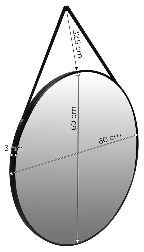 Nástěnné zrcadlo Luciene se závěsným popruhem 60 cm černé