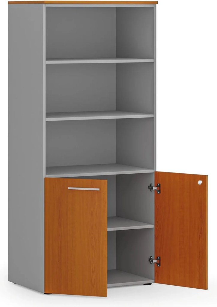 Kombinovaná kancelárska skriňa PRIMO GRAY, nízke dvere, 800 x 500 x 1781 mm, sivá/čerešňa