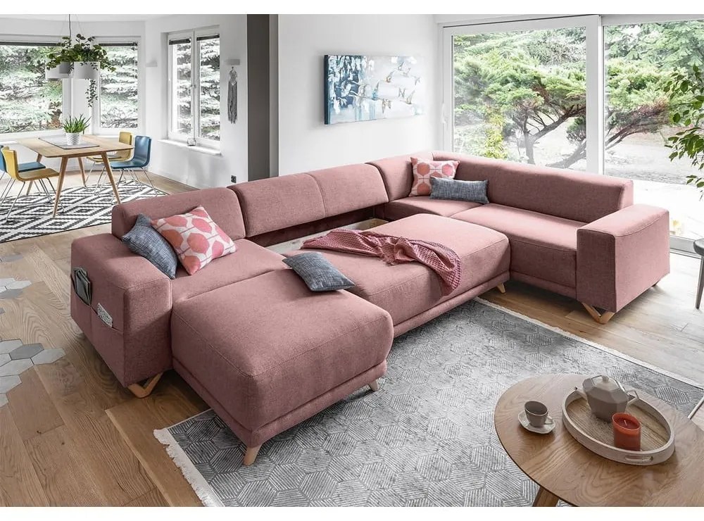 Ružová rozkladacia/s úložným priestorom rohová pohovka (pravý roh/do tvaru "U") Classy Sophie – Miuform