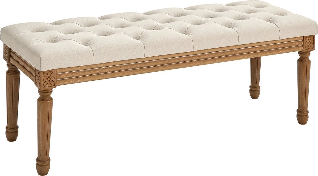 HOMCOM Lavica, čalúnená lavica s látkovým vzhľadom, drevené nohy, lavička na konci postele do spálne, obývacej izby, predsiene, 120 x 41 x 48 cm, krém