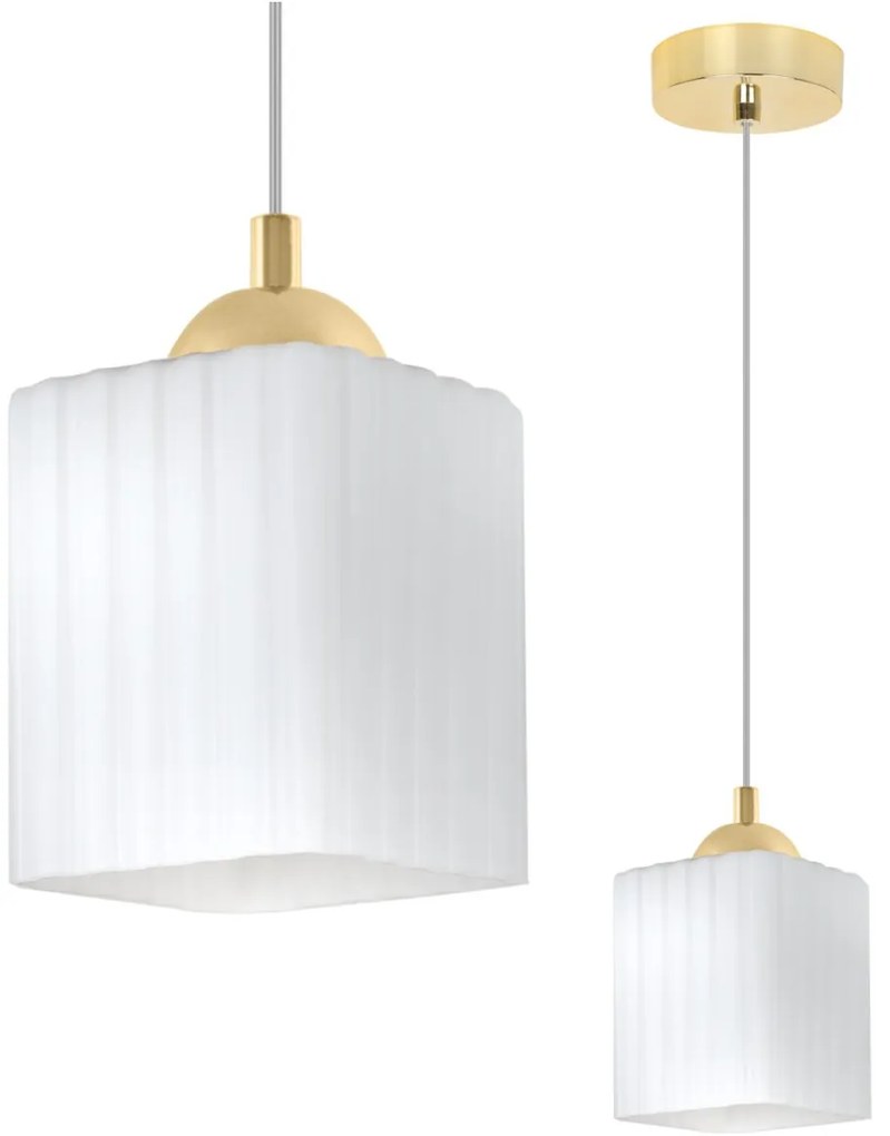 Závesné svietidlo Riffle Square, 1x biele sklenené tienidlo, g