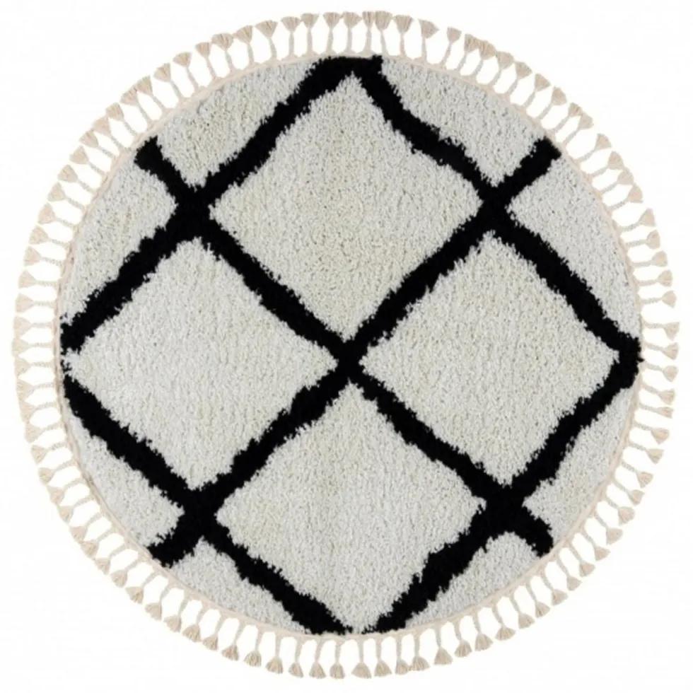 Kusový koberec Shaggy Cross biely kruh 160cm