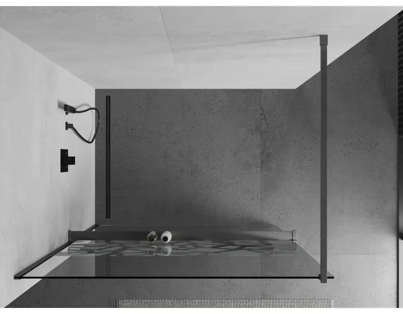 Mexen Kioto+, sprchová zástena Walk-In s poličkou a vešiakom 110 x 200 cm, 8mm číre sklo biely vzor, grafitový profil, 800-110-121-66-85