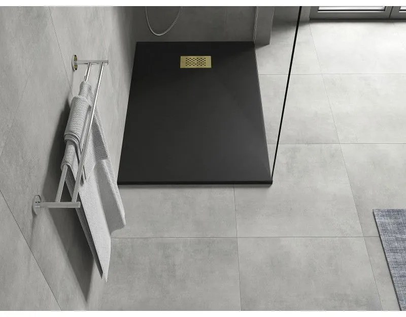 Mexen Hugo, obdĺžniková sprchová vanička SMC 120 x 80 cm, čierna, zlatá krytka, 42708012-G