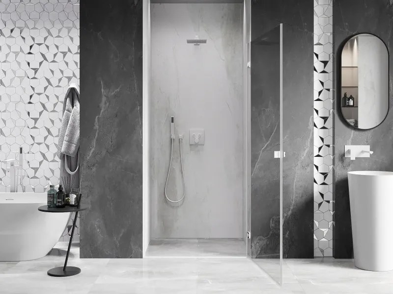 Mexen, Mexen Lunar-B výklopné pravé sprchové dvere 95 cm, transparentné, biele - 832-095-000-20-00-P