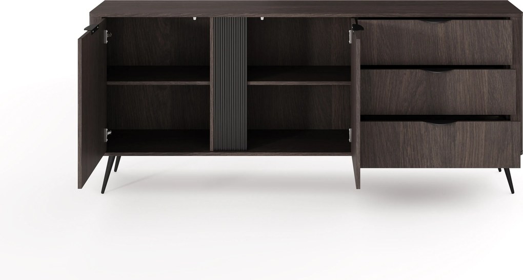 Komoda Edrin 195 cm so zásuvkami - dub dunin / čierna